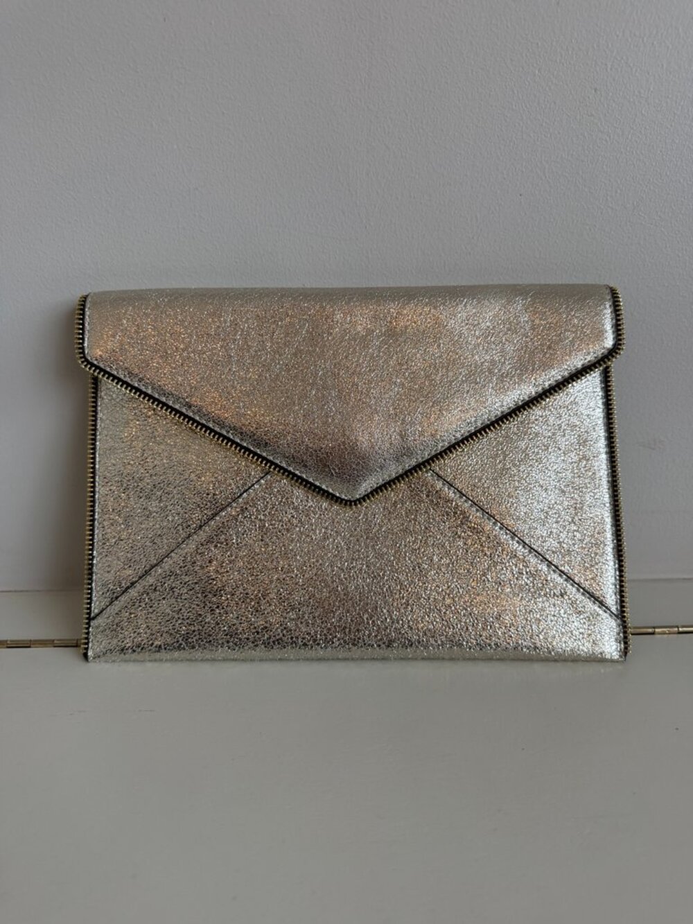 NWOT Rebecca Minkoff Leo Champagne Gold Metallic Envelope Clutch